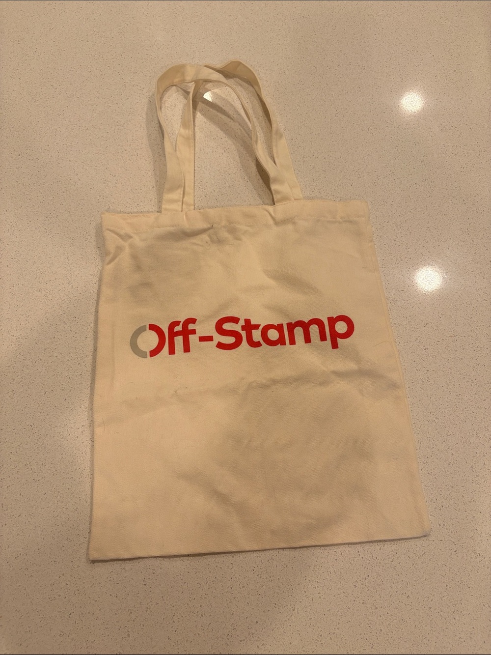 Off-Stamp Cream Canvas Tote with Red Logo